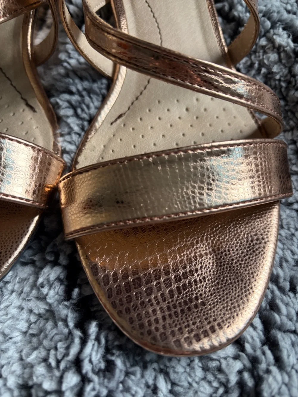Life Stride Metallic Rose Gold Crisscross Wedge Sandals - Picture 2 of 10